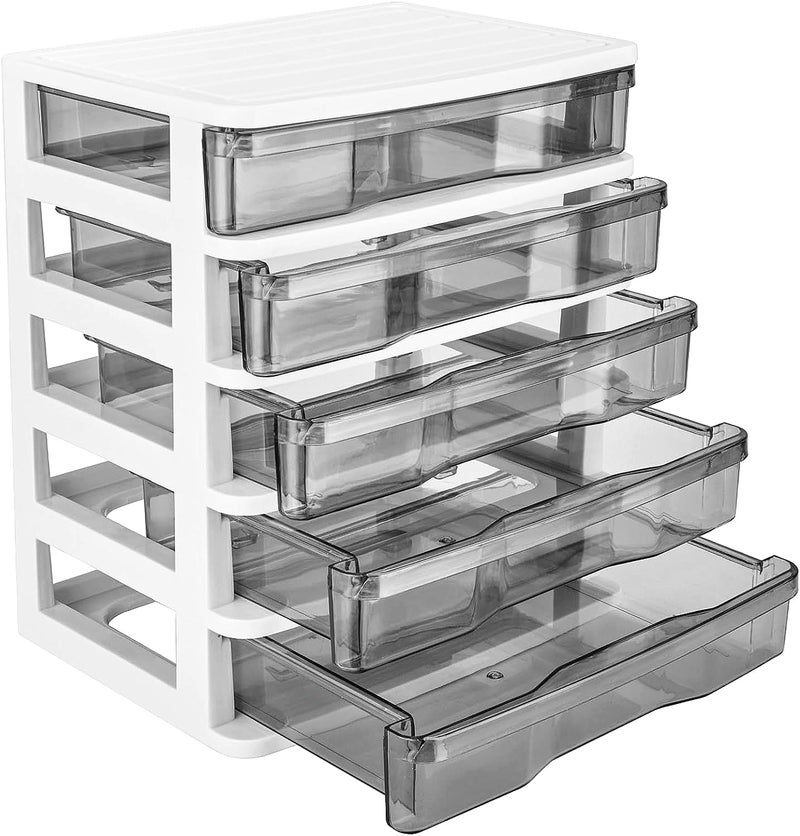 Charmewooden 5 Drawer Desktop Storage with clear drawers  Small Drawer Organizer  Clear Plastic Drawers Organizer  Desktop Organizer with Drawers  Plastic Drawer Storage with Sliding Drawer - Image 1